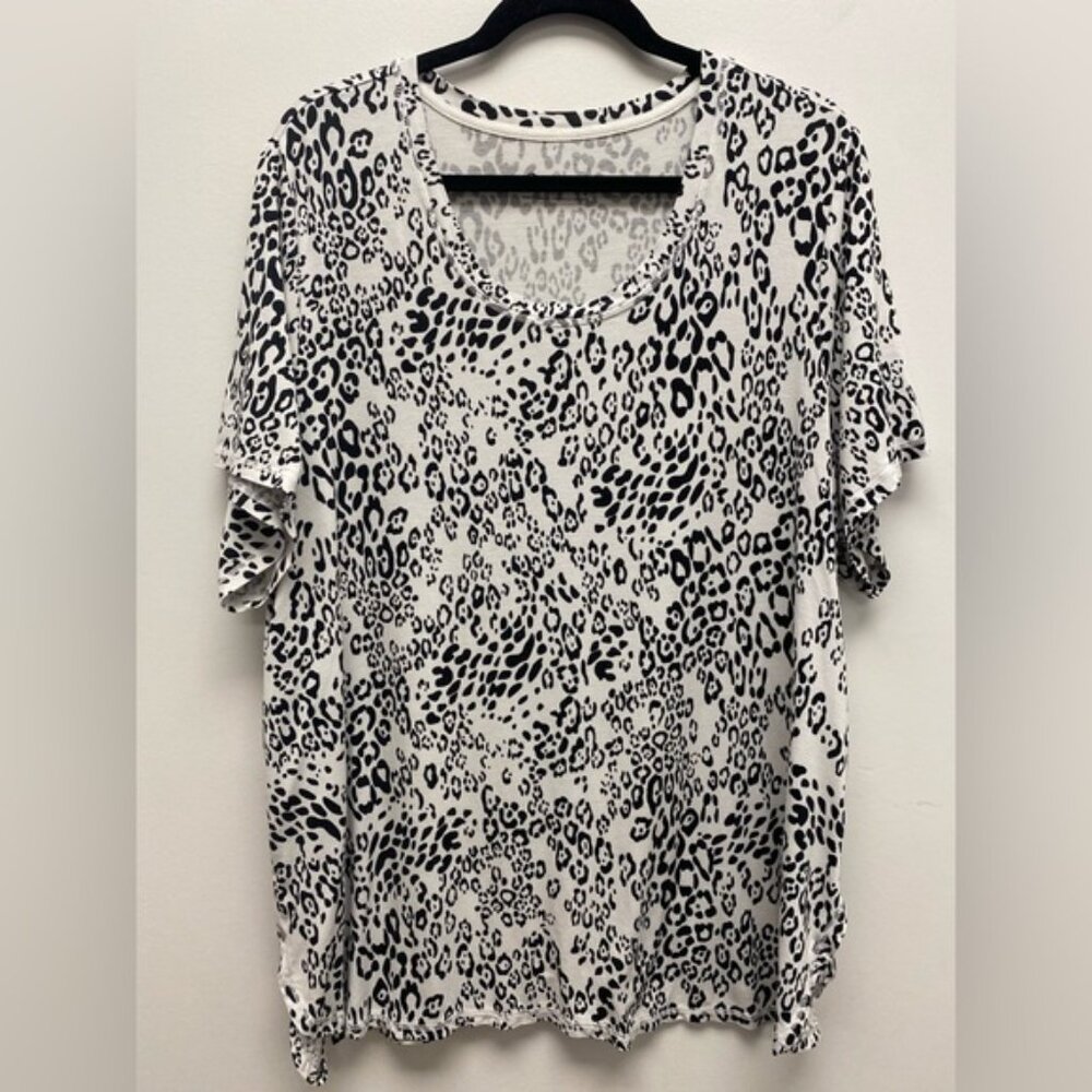ActiveZone Black and White Leopard Print Short Sleeve Top 3X